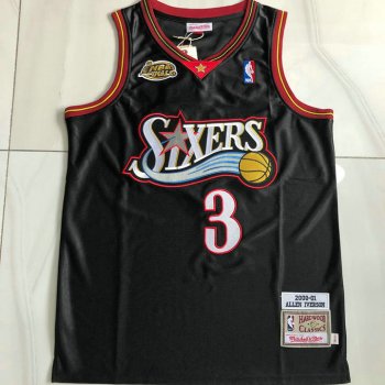 Maillot de Basket #3 Iverson 76ers 2000-01 authentique Noir